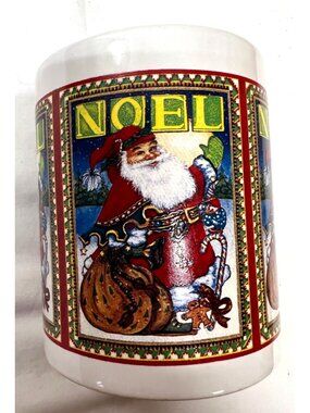 Vintage Noel Santa Claus Ceramic Mug White & Multicolor Holiday Drinkware